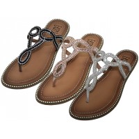 W2222L-A - Wholesale Women's "EasyUSA" Rhinestone Upper Sandals ( *Aast. Black/Silver. Rose Gold And Silver )